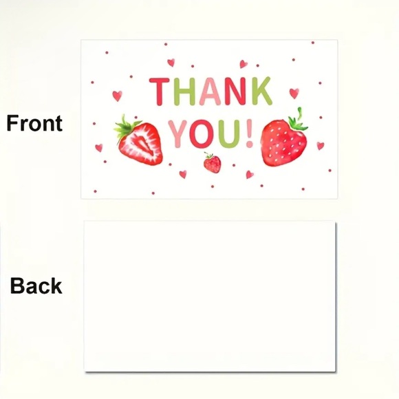 25 Strawberry Thank You Cards - Green and Red - Picture 2 of 4